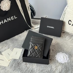 CC Carld Holder Black Gold-tone Metal Lamskin 242672