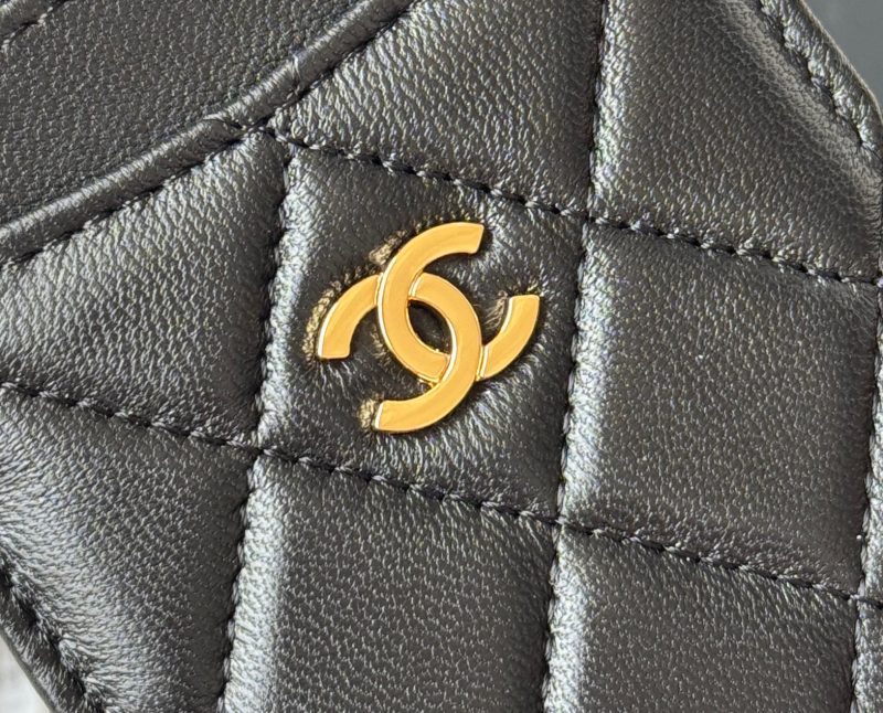 CC Carld Holder Black Gold-tone Metal Lamskin 242672