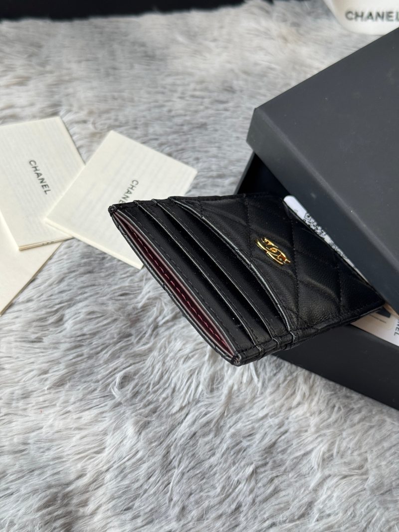 CC Carld Holder Black Gold-tone Metal Lamskin 242672