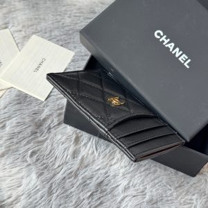 CC Carld Holder Black Gold-tone Metal Lamskin 242672