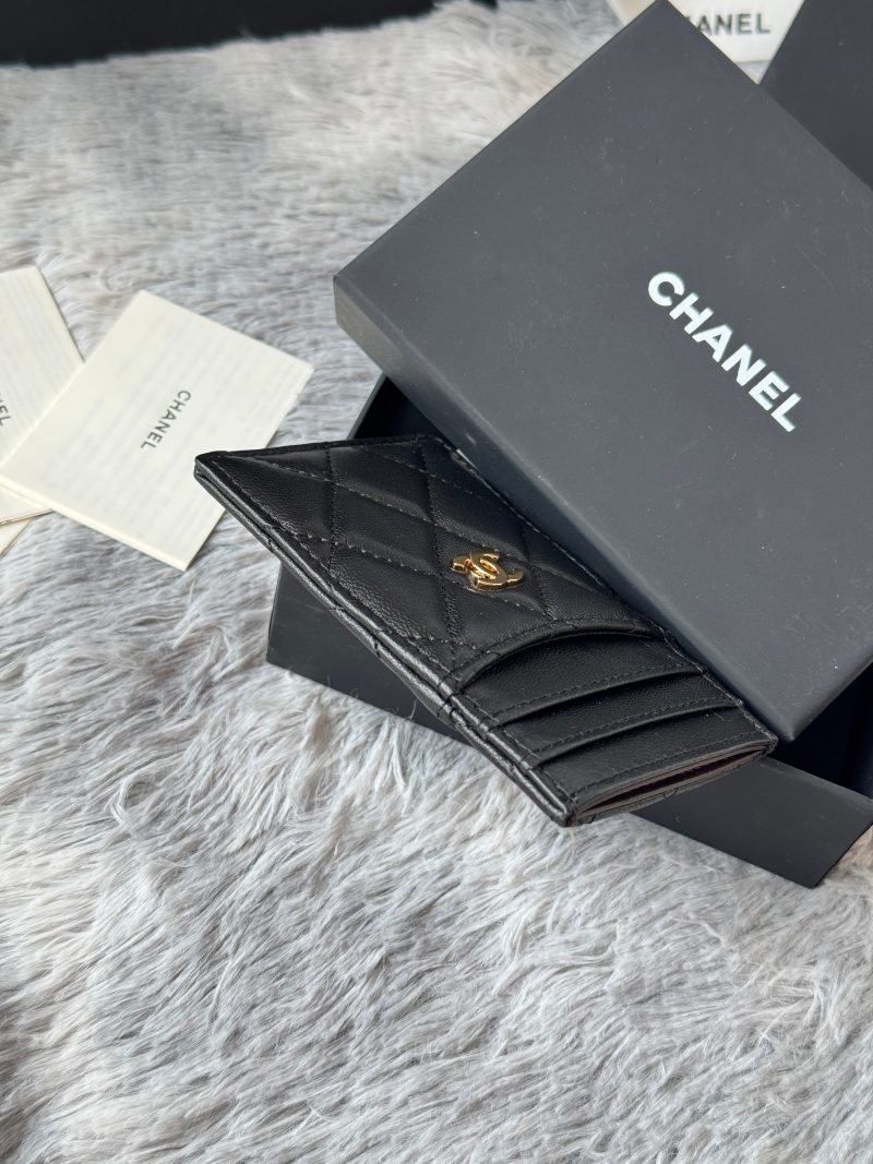 CC Carld Holder Black Gold-tone Metal Lamskin 242672