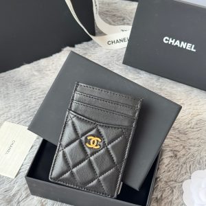 CC Carld Holder Black Gold-tone Metal Lamskin 242672