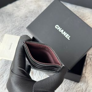 CC Carld Holder Black Sliver-tone Metal Lamskin 242674