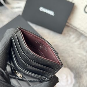 CC Carld Holder Black Sliver-tone Metal Lamskin 242674