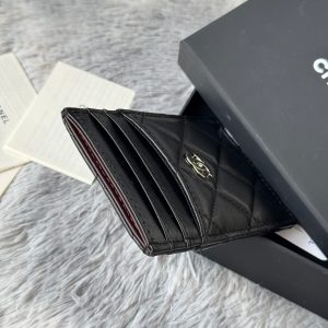 CC Carld Holder Black Sliver-tone Metal Lamskin 242674