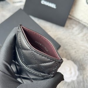 CC Carld Holder Black Sliver-tone Metal Lamskin 242674