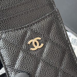 CC Carld Holder Black Golden- tone Metal Grain Calfskin 242680