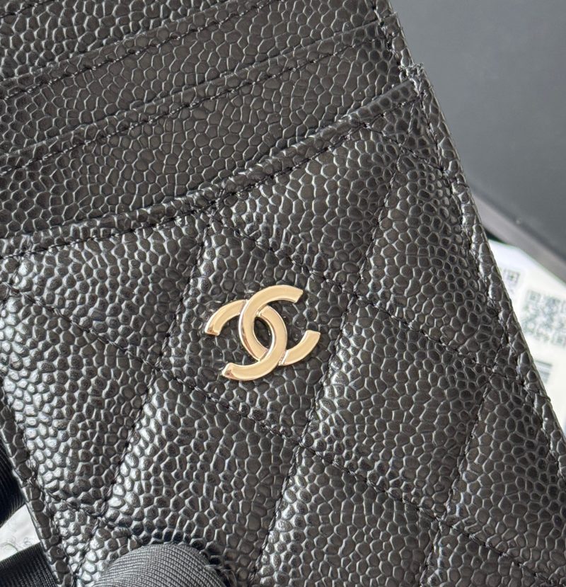 CC Carld Holder Black Sliver-tone Metal Grain Calfskin 242678