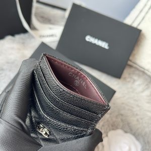 CC Carld Holder Black Sliver-tone Metal Grain Calfskin 242678