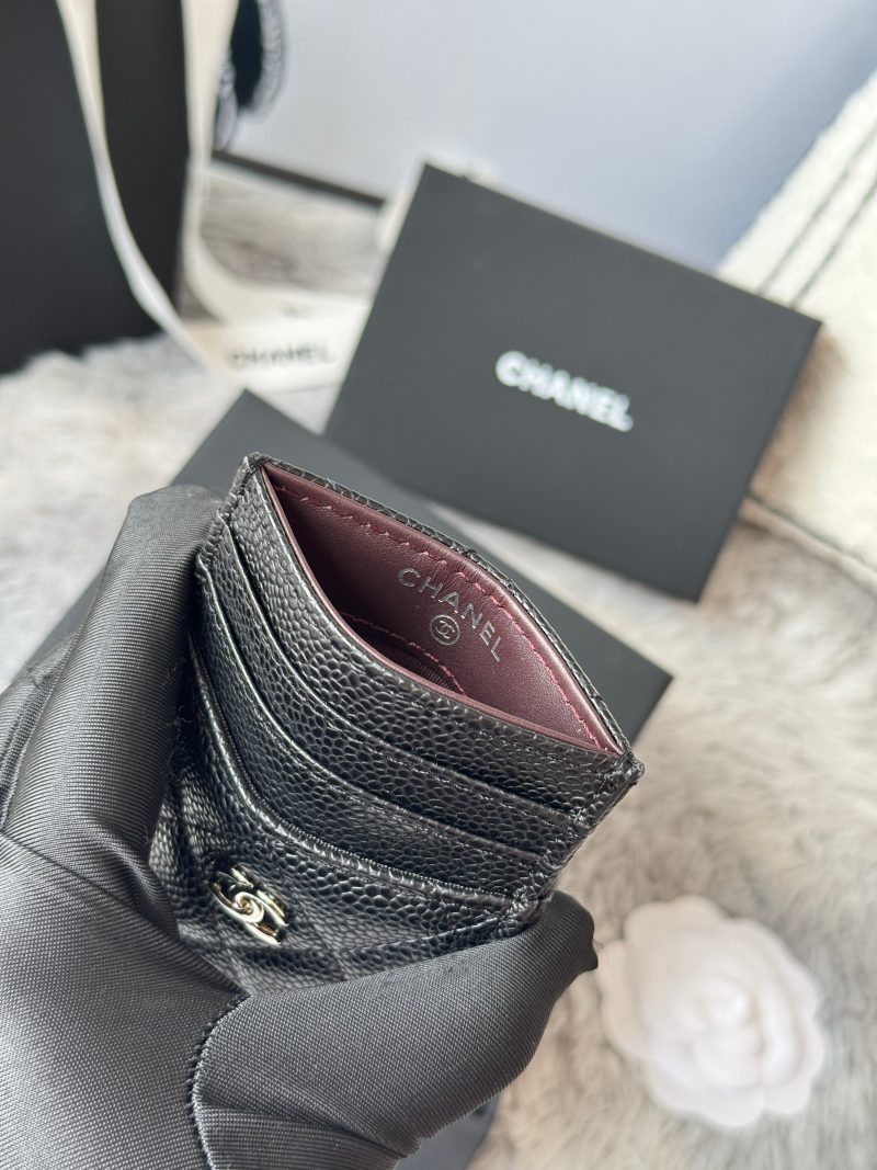 CC Carld Holder Black Sliver-tone Metal Grain Calfskin 242678