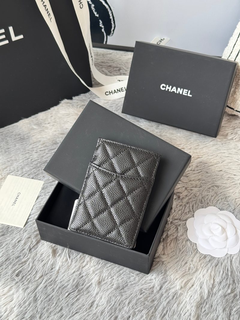 CC Carld Holder Black Sliver-tone Metal Grain Calfskin 242678