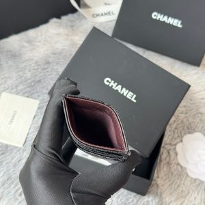 CC Carld Holder Black Golden- tone Metal Grain Calfskin 242680