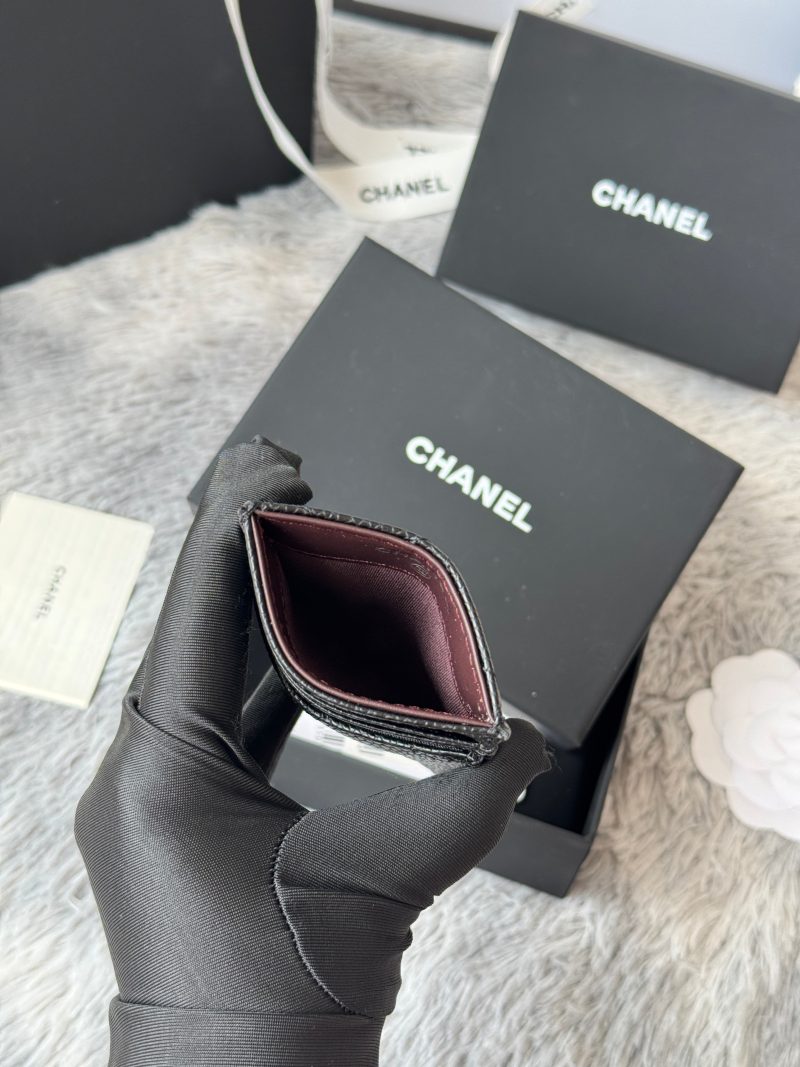 CC Carld Holder Black Golden- tone Metal Grain Calfskin 242680