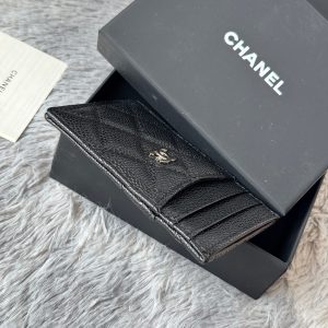 CC Carld Holder Black Golden- tone Metal Grain Calfskin 242680