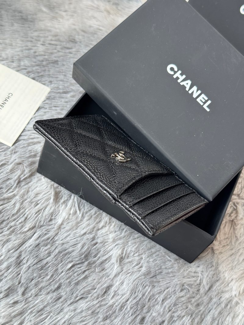 CC Carld Holder Black Golden- tone Metal Grain Calfskin 242680