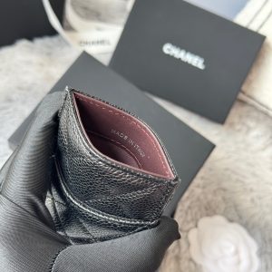 CC Carld Holder Black Sliver-tone Metal Grain Calfskin 242678