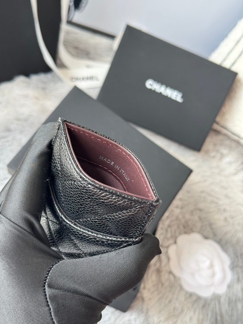 CC Carld Holder Black Sliver-tone Metal Grain Calfskin 242678