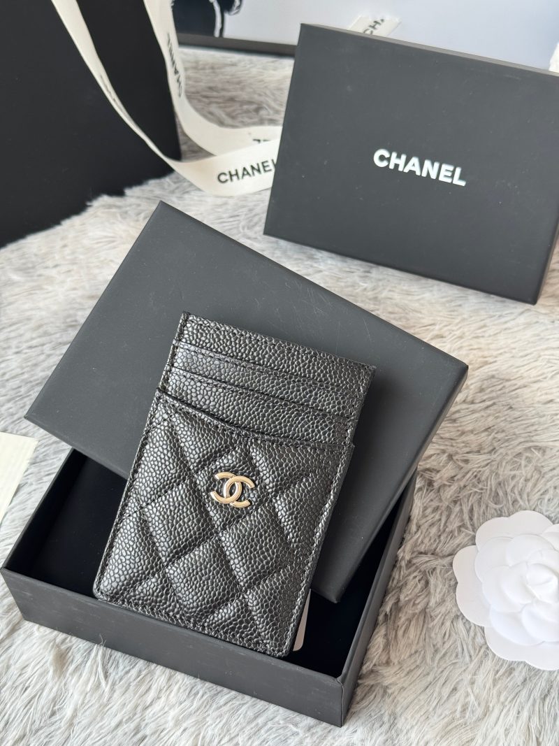 CC Carld Holder Black Sliver-tone Metal Grain Calfskin 242678