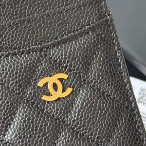 CC Carld Holder Black Gold-tone Metal Grain Calfskin 242682