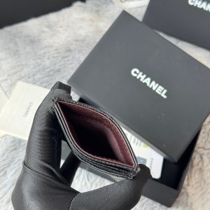 CC Carld Holder Black Gold-tone Metal Grain Calfskin 242682