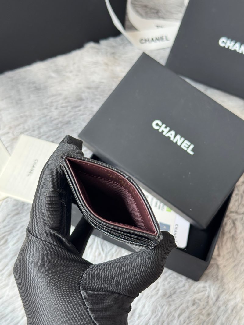 CC Carld Holder Black Gold-tone Metal Grain Calfskin 242682