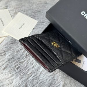 CC Carld Holder Black Gold-tone Metal Grain Calfskin 242682