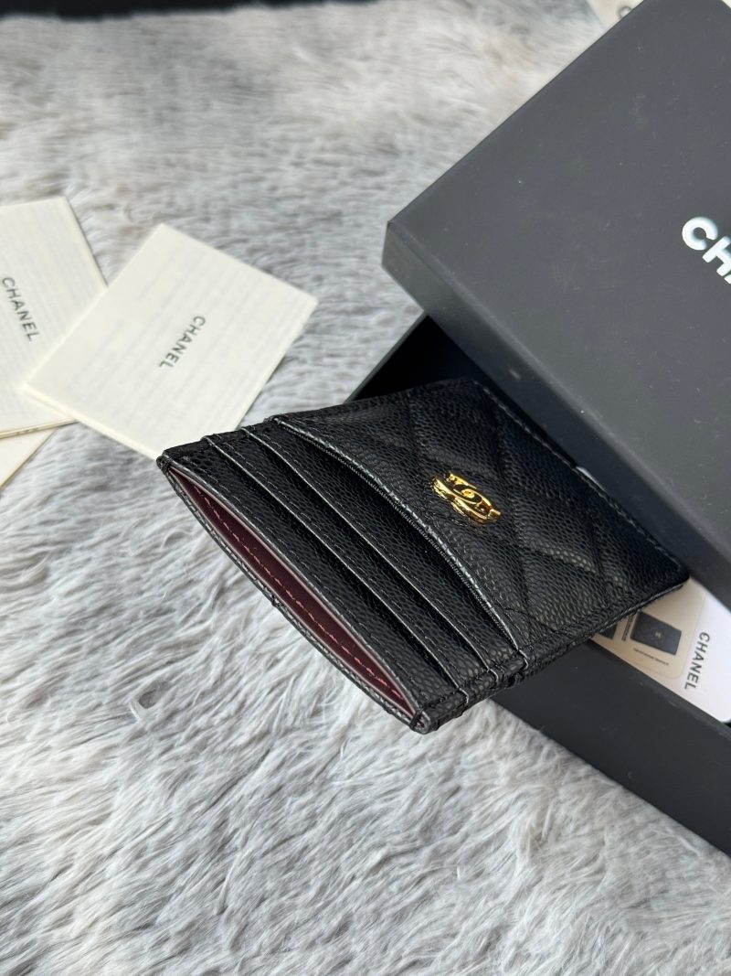 CC Carld Holder Black Gold-tone Metal Grain Calfskin 242682