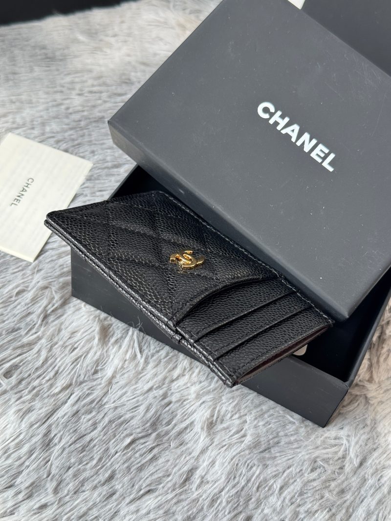 CC Carld Holder Black Gold-tone Metal Grain Calfskin 242682