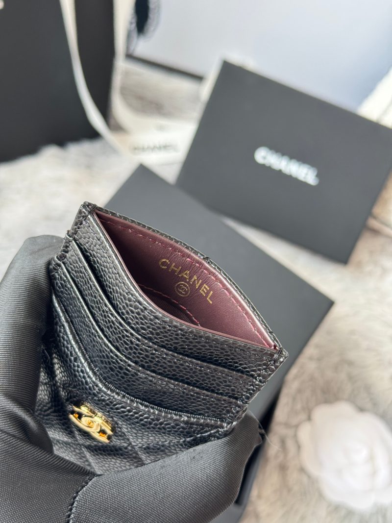 CC Carld Holder Black Gold-tone Metal Grain Calfskin 242682