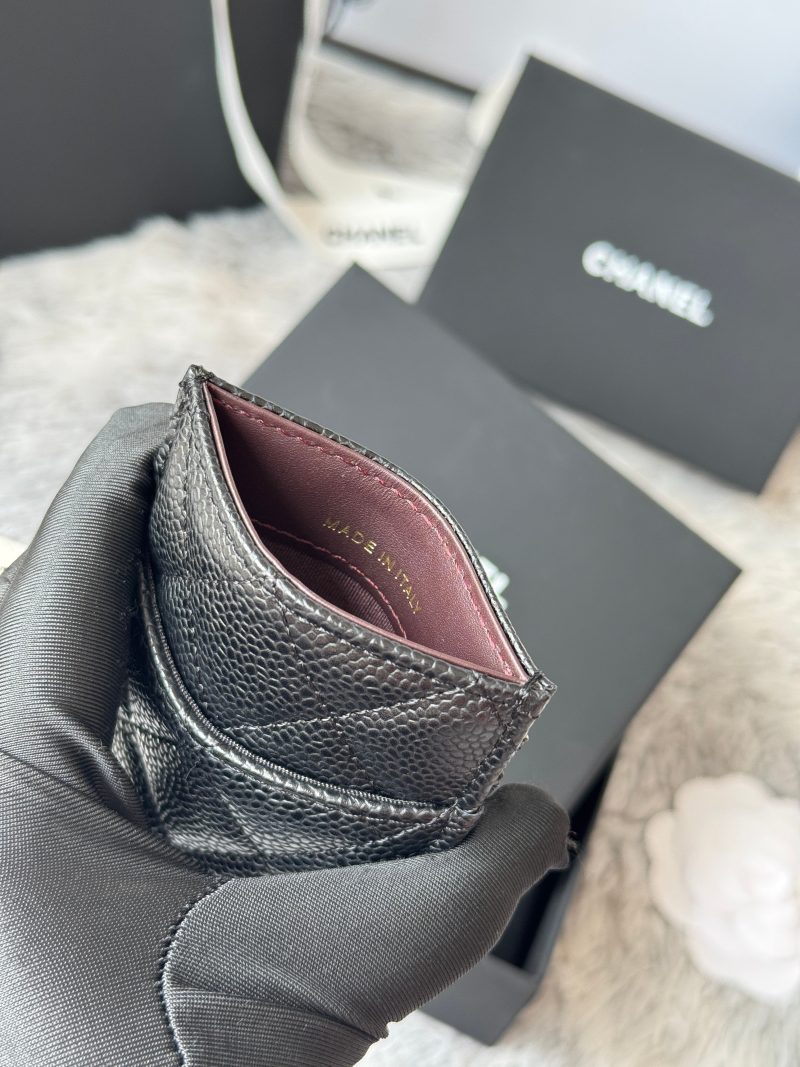 CC Carld Holder Black Gold-tone Metal Grain Calfskin 242682