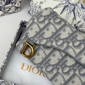 CD Saddle Lotus Wallet 10.5cm Grayish Jacquard GHW
