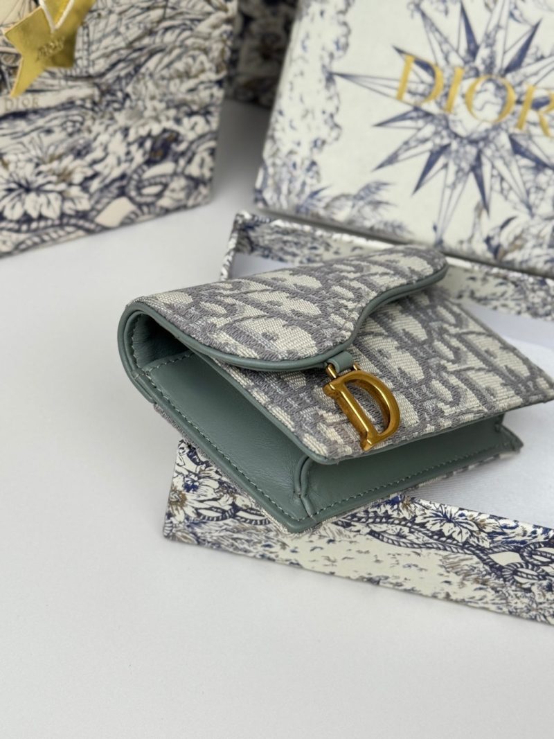 CD Saddle Lotus Wallet 10.5cm Grayish Jacquard GHW