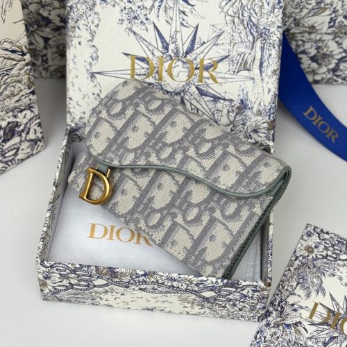 CD Saddle Lotus Wallet 10.5cm Grayish Jacquard GHW