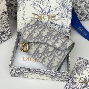 CD Saddle Lotus Wallet 10.5cm Grayish Jacquard GHW