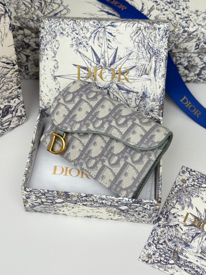 CD Saddle Lotus Wallet 10.5cm Grayish Jacquard GHW