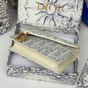 CD Saddle Lotus Wallet 10.5cm White Grey Jacquard GHW