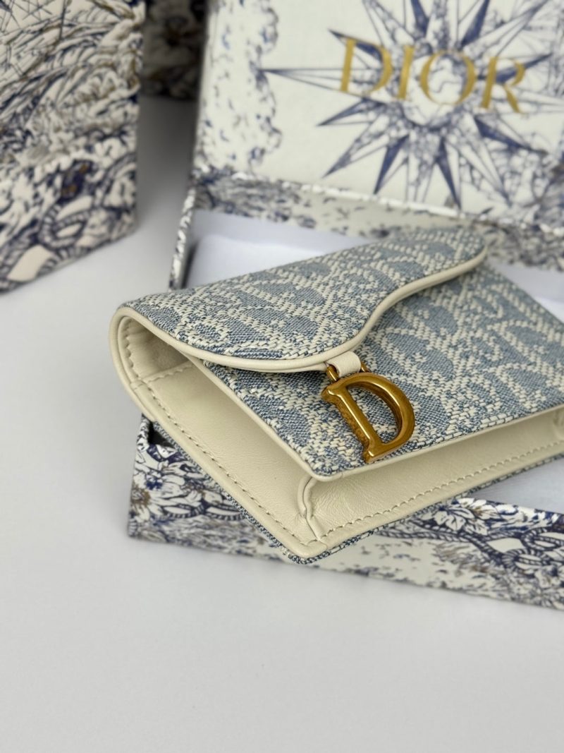 CD Saddle Lotus Wallet 10.5cm White Grey Jacquard GHW