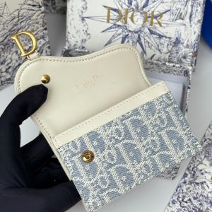 CD Saddle Lotus Wallet 10.5cm White Grey Jacquard GHW