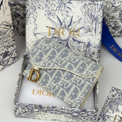 CD Saddle Lotus Wallet 10.5cm White Grey Jacquard GHW