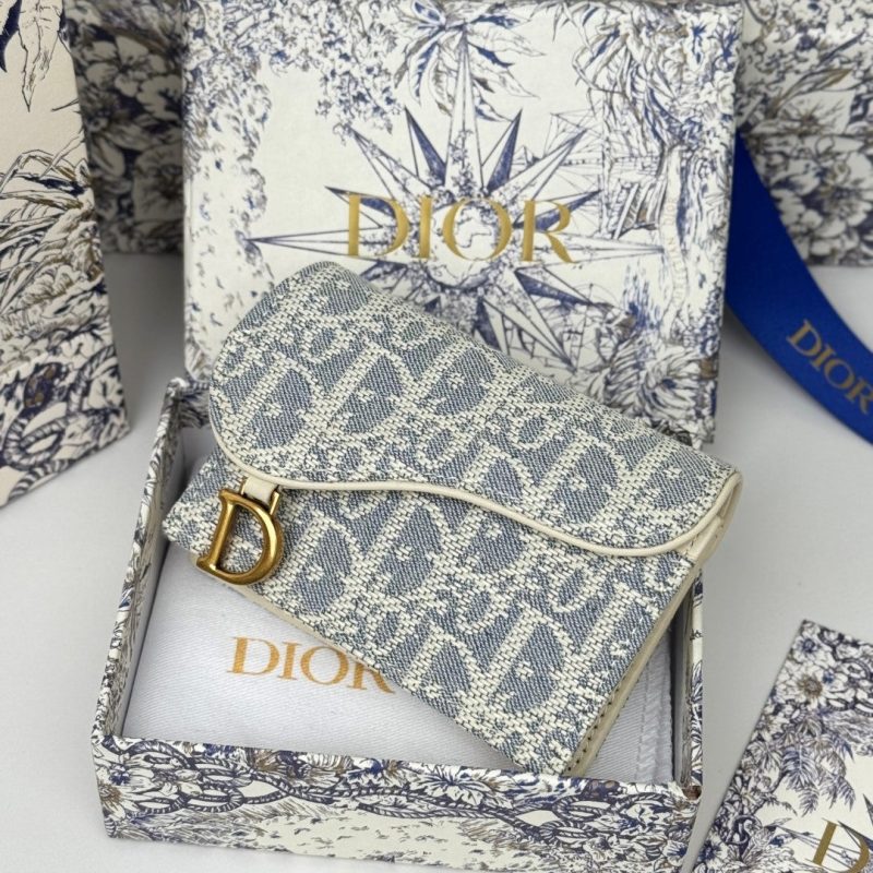 CD Saddle Lotus Wallet 10.5cm White Grey Jacquard GHW