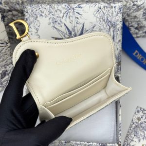 CD Saddle Lotus Wallet 10.5cm White Grey Jacquard GHW