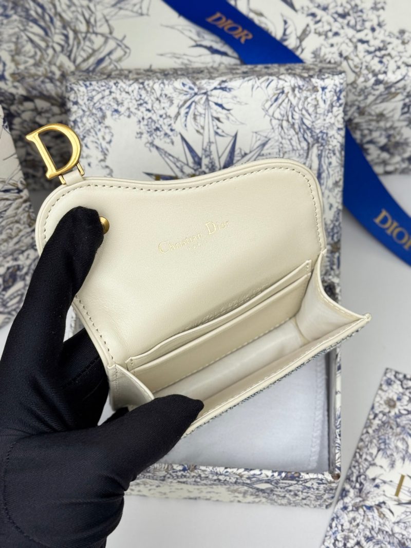 CD Saddle Lotus Wallet 10.5cm White Grey Jacquard GHW