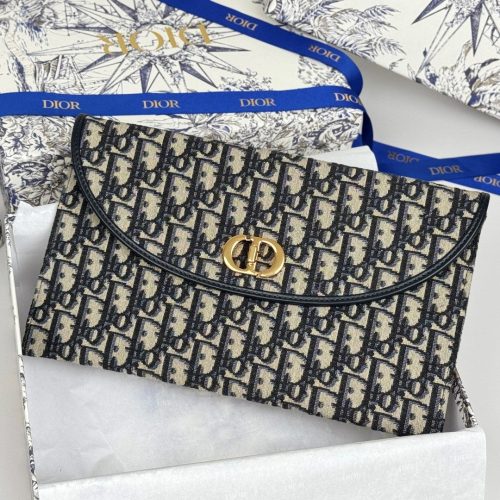 CD 30 Montaigne Avenue Pouch with Flap 30cm Blue Jacquard