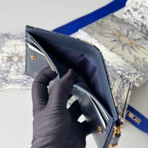 CD 30 Montaigne Dahlia Wallet 12cm Blue Fabric & Calfskin Jacquard