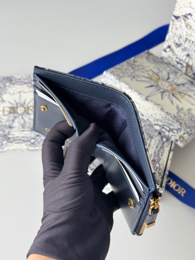 CD 30 Montaigne Dahlia Wallet 12cm Blue Fabric & Calfskin Jacquard
