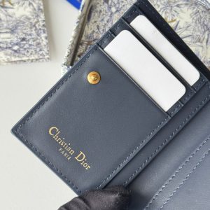 CD 30 Montaigne Dahlia Wallet 12cm Blue Fabric & Calfskin Jacquard