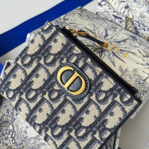 CD 30 Montaigne Dahlia Wallet 12cm Blue Fabric & Calfskin Jacquard