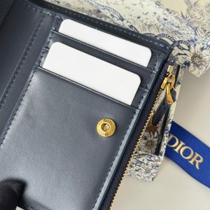 CD 30 Montaigne Dahlia Wallet 12cm Blue Fabric & Calfskin Jacquard