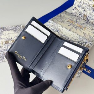 CD 30 Montaigne Dahlia Wallet 12cm Blue Fabric & Calfskin Jacquard