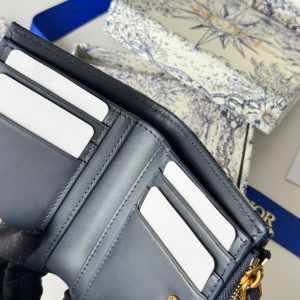 CD 30 Montaigne Dahlia Wallet 12cm Blue Fabric & Calfskin Jacquard